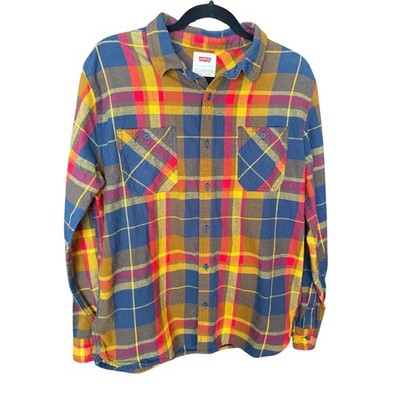 LEVI'S Long Sleeve Shirt Plaid Button Up Size L Mens LARGE COTTON