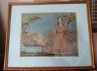 American 19th Century Needlepoint FOLK ART PICTORIAL SCENE framed under glass — photo 2