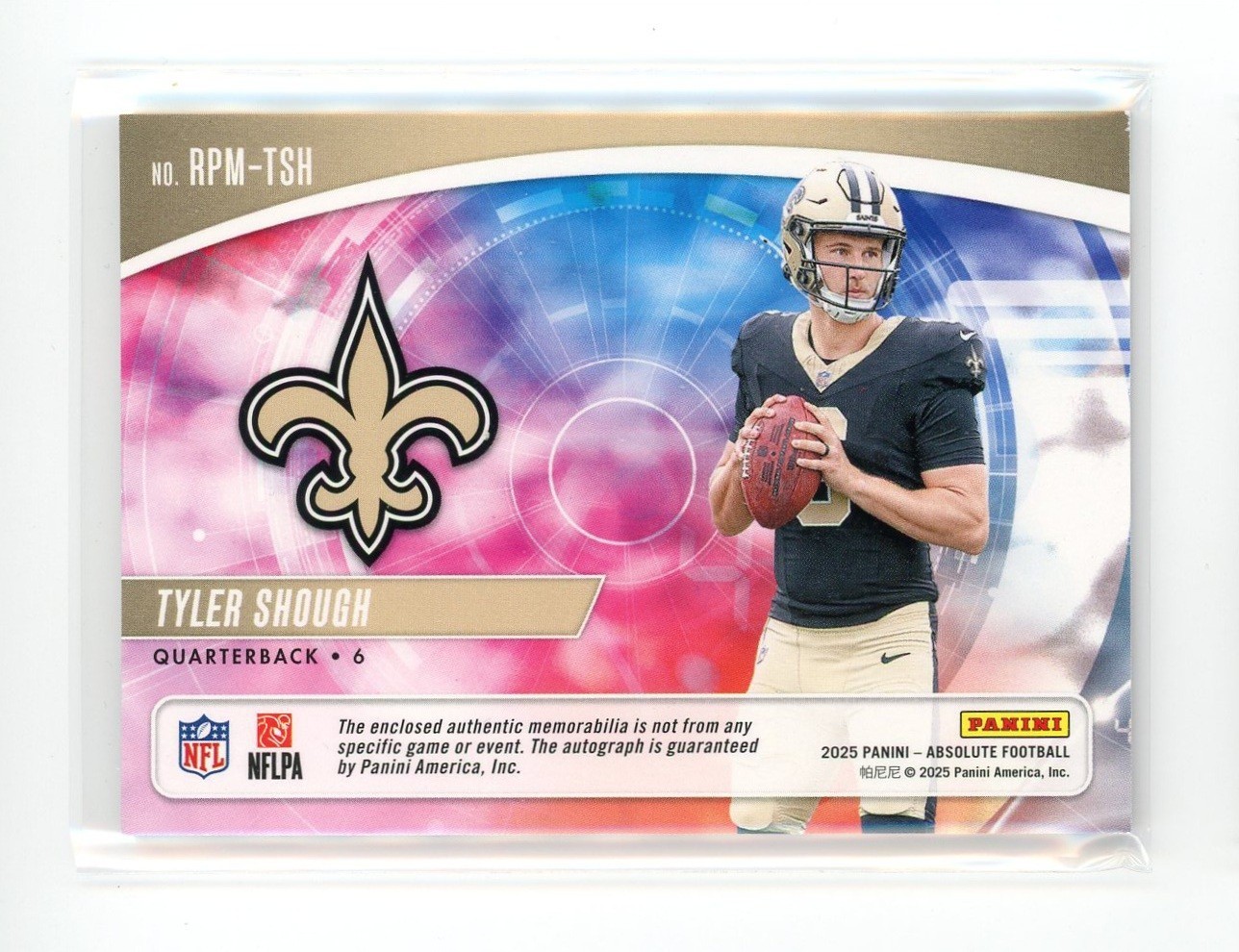 Tyler Shough Absolute 5 Patch Rookie Auto Laundry Tag /99 RPA SAINTS view 2