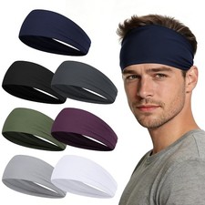 Men's Sweat Absorbent Running Headbands 7 Pack Black White Army Green