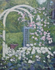 Sean Wu original oil painting, 11x14 on stretched canvas， garden