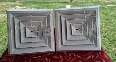 Square White Ceiling AC Diffusers Plastic 6''-7''-8'' Duct w/ Dampers - Lot of 2