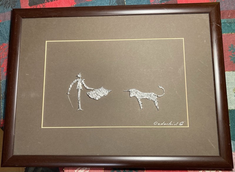 Matador & Bull Sterling Silver Signed Gadachik Formed Sculptures Framed Polish