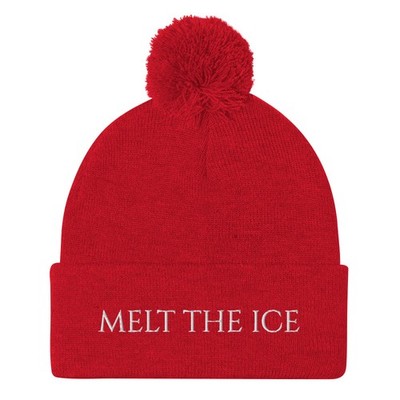 Melt the Ice hat Red Protest Hat Pom-Pom Beanie