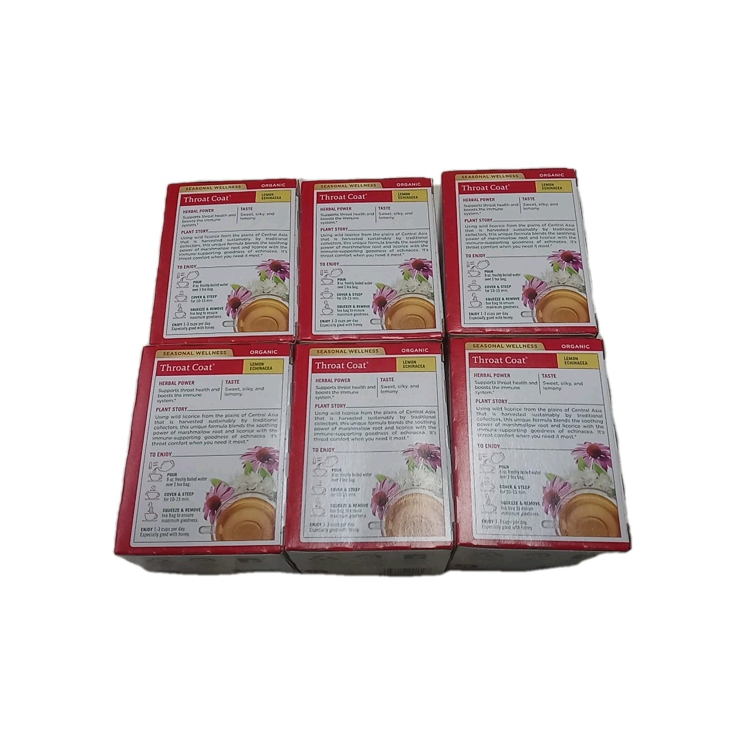 Traditional Medicinals Throat Coat Lemon Echinacea 16 Bag Lot Of 6/ 96 Bags 3/27