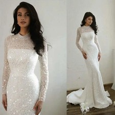 Elegant Wedding Dresses Mermaid Floor-Length Full Sleeve Sequins Bridal Gowns