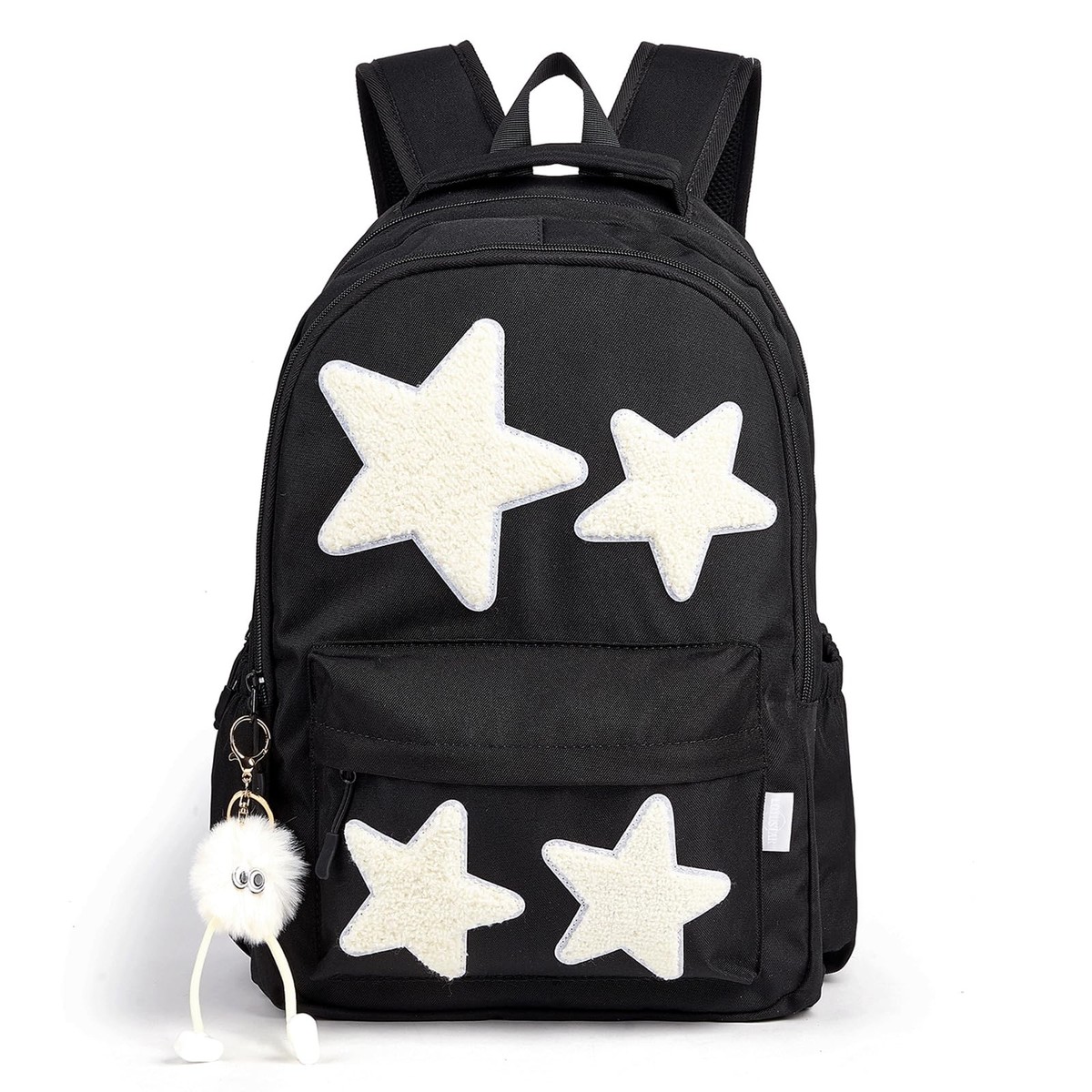 Black Y2K Backpack with Cute Plush Accessories Emo Star Preppy