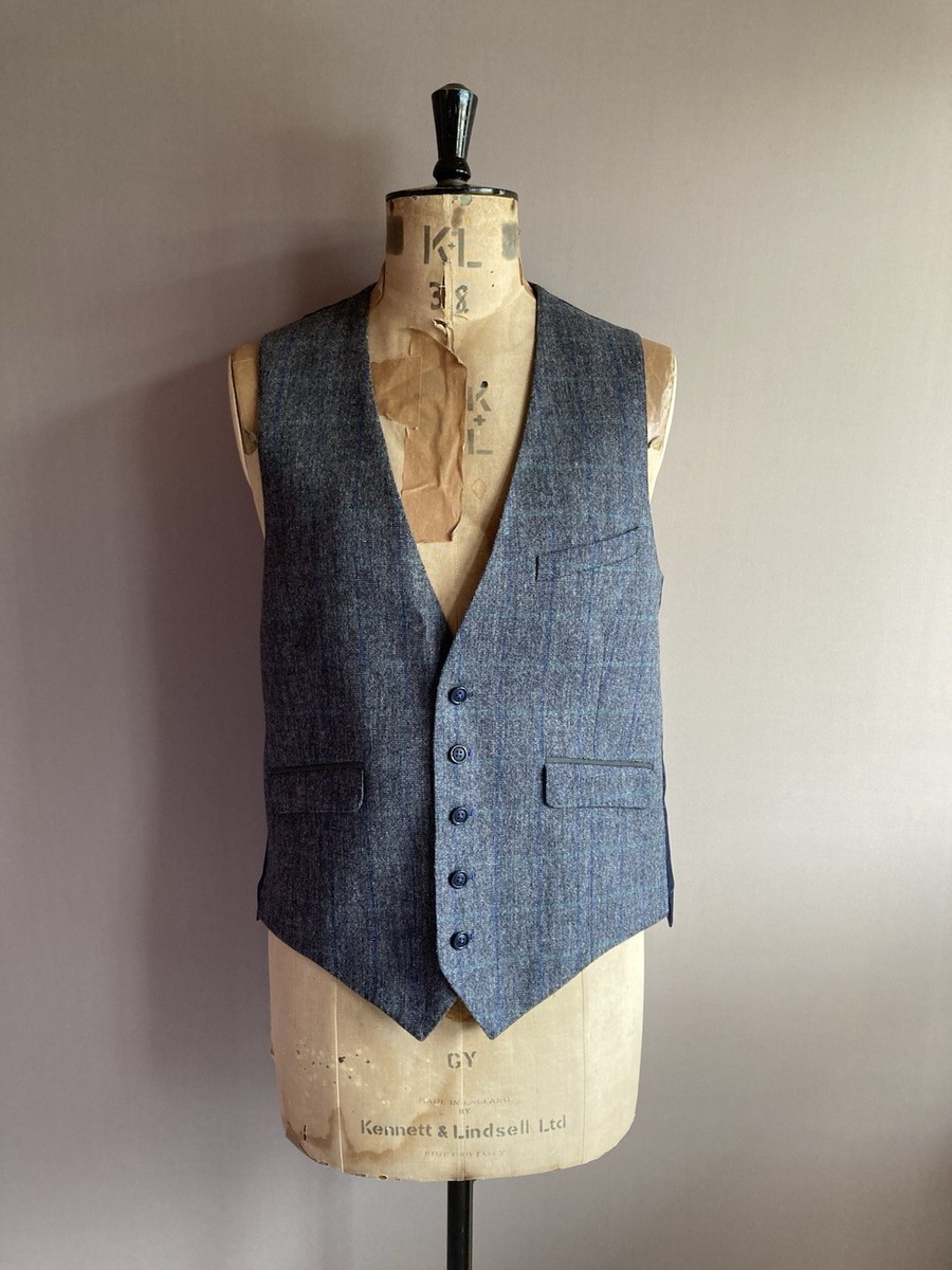 Magee Tweed Waistcoat Mens Size 42 Navy Check Wool Ireland