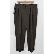 Vintage Chaps Ralph Lauren Pleated Pants Mens 40x30 Brown Trousers Cuffed NEW