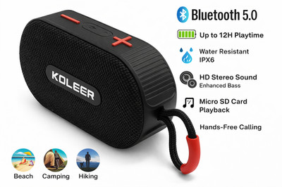 Tragbarer Bluetooth Lautsprecher Schwarz | IPX6 Wasserdicht, 12H Spielzeit, Bass, Micro SD