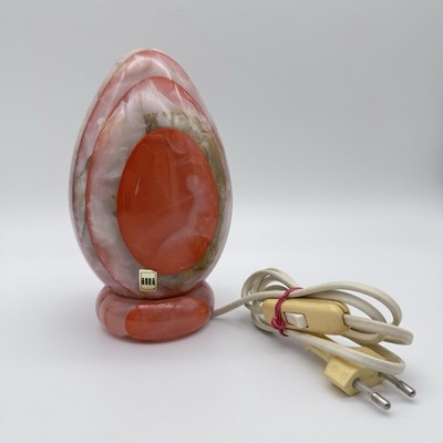 Vintage Onyx Alabaster Ei Lampe Tischleuchte illi Marmor Stein Rosa Orange 70er