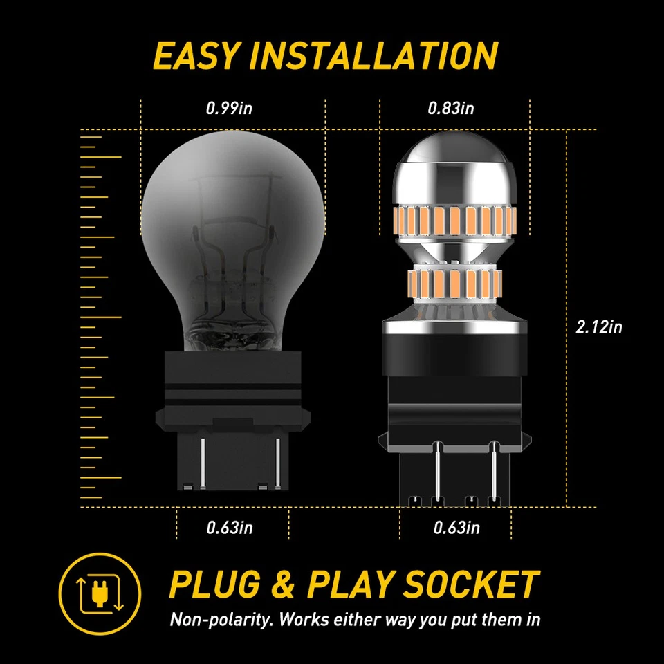 3157 T25 LED Turn Signal Light Bulbs Amber CANBUS Anti Hyper Flash Error Free A+ - Image 4 of 4