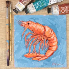 Shrimp Oil Painting Original 6x6 Food Hand Painted Kitchen Wal Art Still Life
