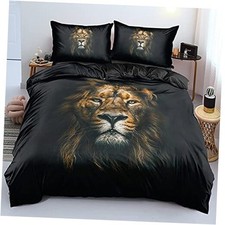 3D Lion's Head Duvet Cover Set Size Pillow Sham Wild Animal Lion Queen Lion01