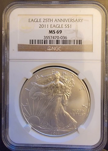 2011 American Eagle NGC MS69 25th Anniversary -0.999 Silver 1 Oz Ounce Art Coin