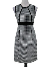 Calvin Klein Dress Womens 4 Black White Geometric Stretch Knit Sheath Career