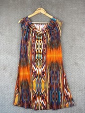 Elissa Orange Multi Ikat Print Sleeveless Cowl Neck Tunic Dress Boho Festival