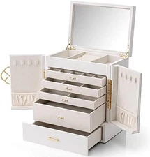 Vlando Large Jewelry Organizer Box for Women,Faux Leather Jewelry Storage wit...
