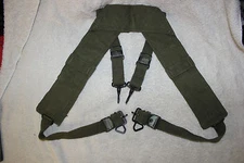 US Military Issue Vietnam Era US Army USMC H Suspenders OD Green Canvas 
