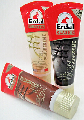 Erdal Classic Feine Schuhcreme mit Mandelöl Schwarz Braun Farblos 3 x 75 ml Tube