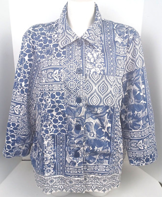 Drapers & Damons Womens Jacket Button Down Stretch 24W Blue White Floral