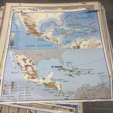 Ancienne carte scolaire Amérique Centrale Relief Et Économie, Amérique Latine