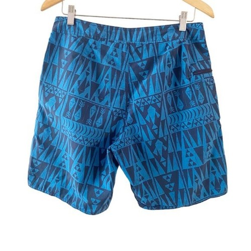 Patagonia Blue Aztec Tribal Print Men's Board-shorts Side Zip Pocket 32 - Picture 4 of 12