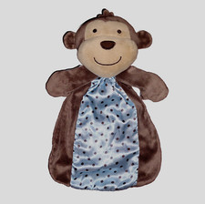 Carter's Rattle MONKEY Brown w/Blue Satin Dotted Security Blanket Just One You