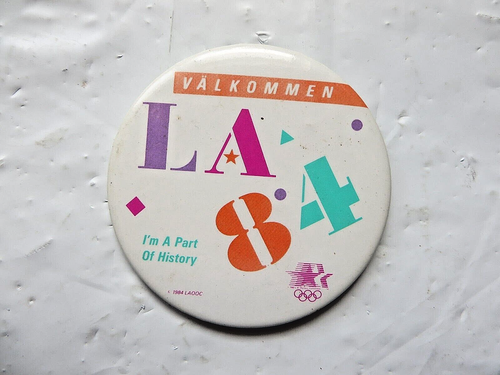 Valkommen LA 84 "I'm Part Of History" 1984 Olympics Pin button vtg - 第 1/3 張圖片