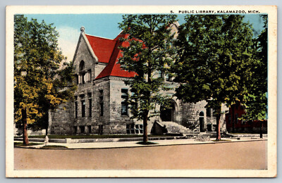 #ad #ad Vintage Postcard MI Kalamazoo Public Library White Border 7745 $1.89