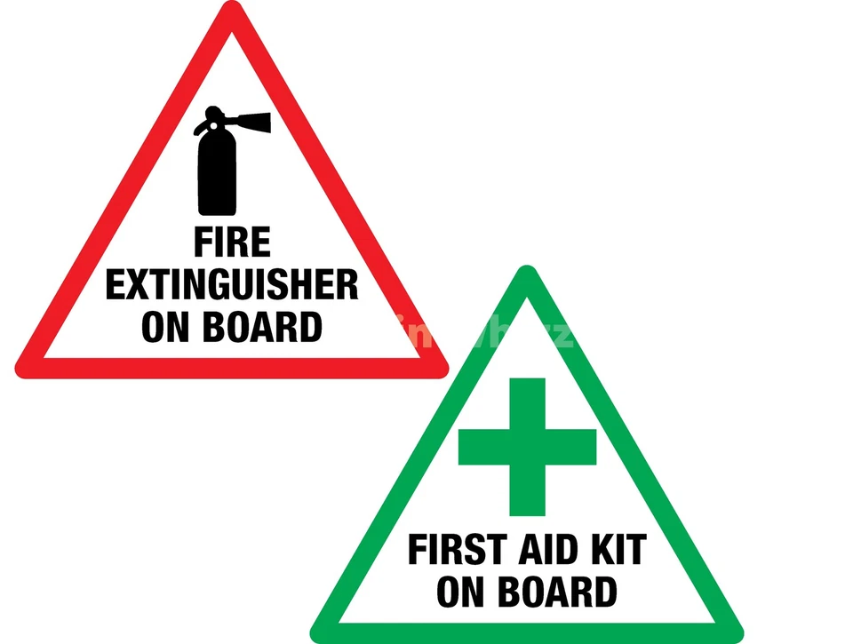 PRINTWHIZZ First Aid & Fire Extinguisher on Board 100mm Vinyl Sticker Label Taxi Van Bus