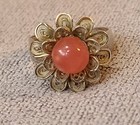 Vintage Pink Rose Quartz Silver Filigree Flower Ring Adjustable  — photo 2