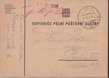 TSCHECHOSLOWAKEI 1938, seltene Kab.-Feldpostkarte mit großer K2 „POLNI POSTA 10“