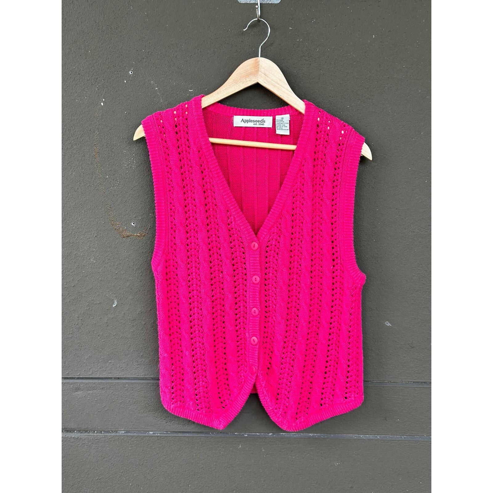 Vintage Appleseed's Women's Small Pink Ramie Knit Sweater Vest Button Front