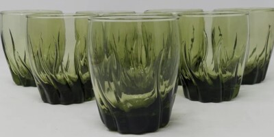 Vnt 7 Anchor Hocking Central Park Ivy Green Juice Cocktail Glass Star fire Swirl