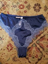 VICTORIA SECRET BRAZILLIAN DK BLUE SATIN LACE Dream Angels Panty Panties M