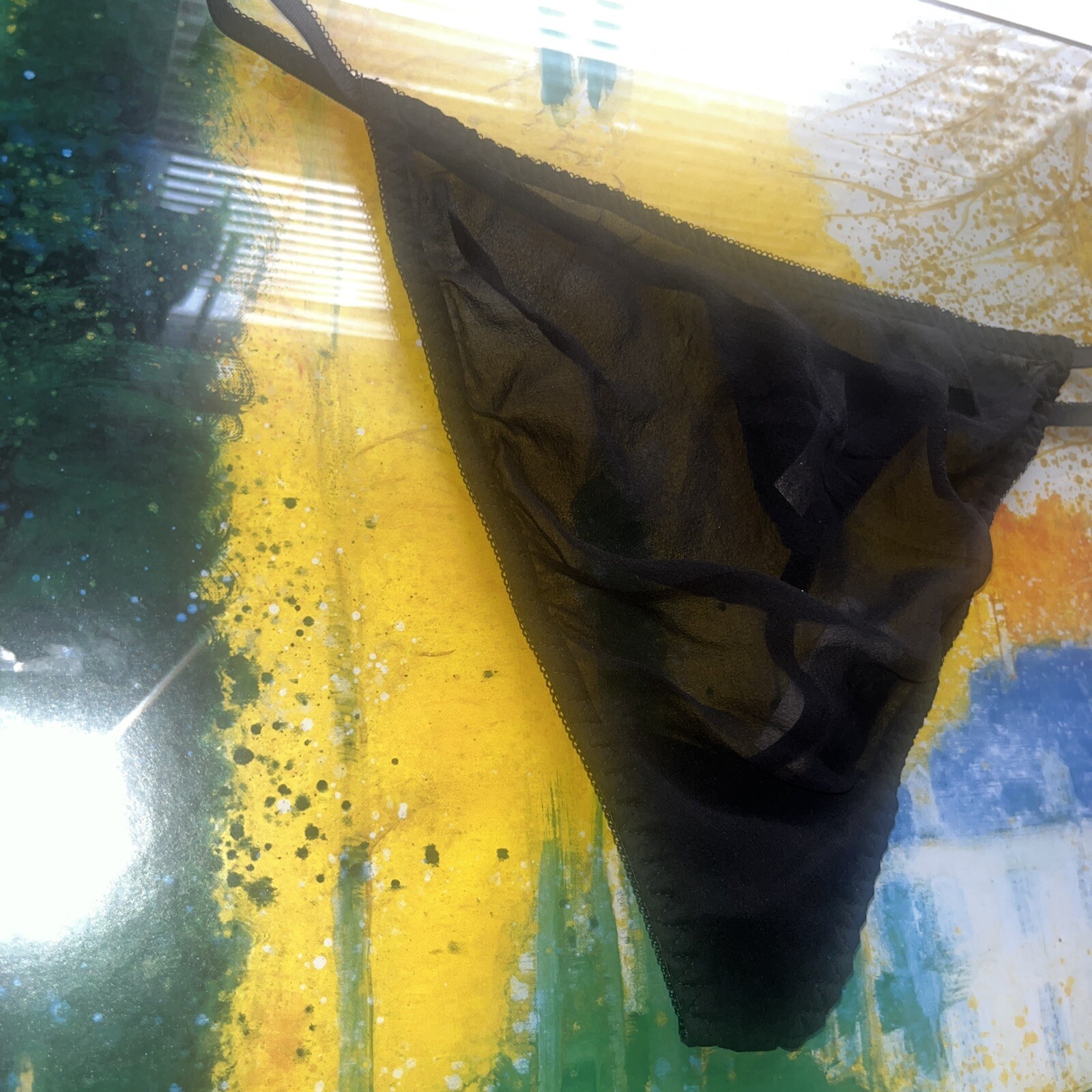 Vintage Cacique Thong Panties Sheer Black 18/20 Gem