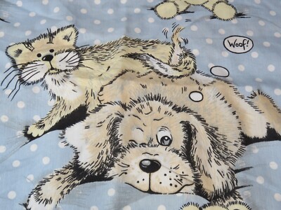Sue Hall Snatch the Dog/Cat Twin Flat Sheet Vintage Made In USA