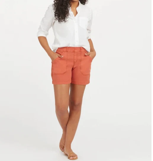 Spanx Stretch Twill Shorts, 5” Spiced Orange 20318R Small Garment Dyed $78