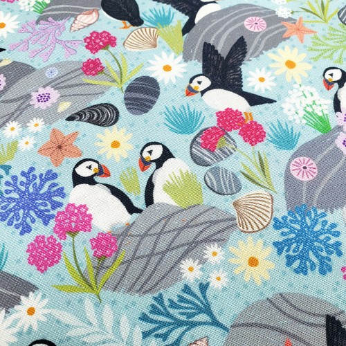 Lewis and Irene Puffin Rock 100% cotton fabric/double border, beach, seals - Picture 19 of 22