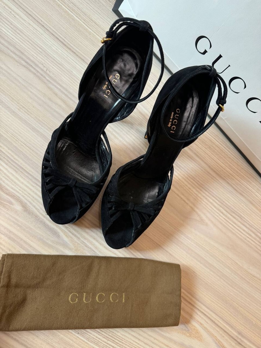Gucci Womens Black Suede Heel Sandals 36 US 6 | eBay