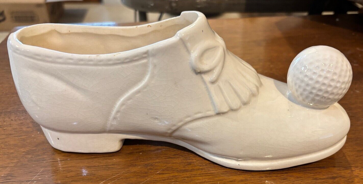 Vintage Napcoware White Golf Shoe Planter w/Ball on Toe Japan C