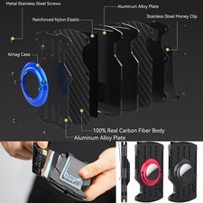 Men's Minimalist Wallet with Airtag Holder Carbon Fiber RFID Slim Metal Tactical