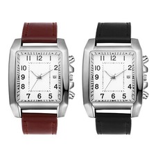 Classic Mens Leather Square Arabic Numerals Dial Date Quartz Dress Wrist Watch