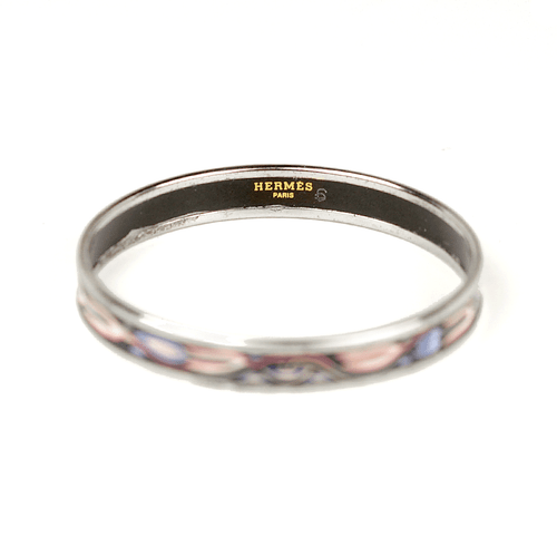 HERMES BRACELET 70 Narrow Palladium-Plated Printed Enamel Bangle - Picture 4 of 5