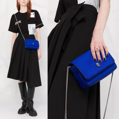 Alexander McQueen ボディバッグ ブルー　マックイーン NEW $790 ALEXANDER MCQUEEN Ultramarine Blue Nylon CRYSTAL SKULL