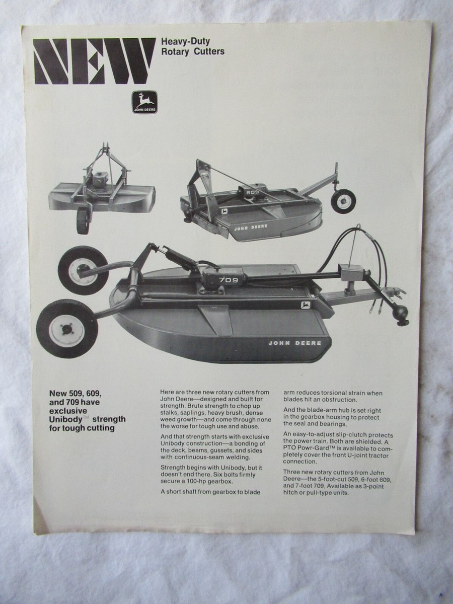 1973 John Deere 509 609 709 Rotary Cutters Specification