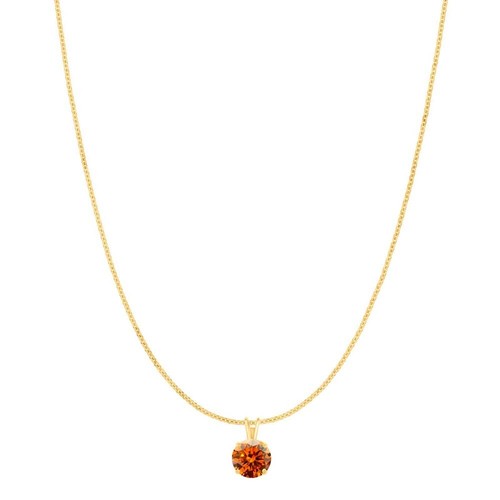 0.85 ct Orange Moissanite 14k Gold Solitaire Pendant Gold Plated Silver Chain - Picture 3 of 8