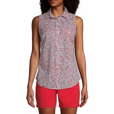 St. John's Bay Women's Plus Sleeveless Button Front Shirt Size 0X Floral Ditsy