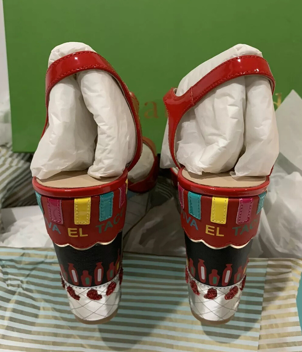 KATE SPADE TACO TRUCK DORA WEDGE ESPADRILLE PLATFORM SANDAL RED PATENT